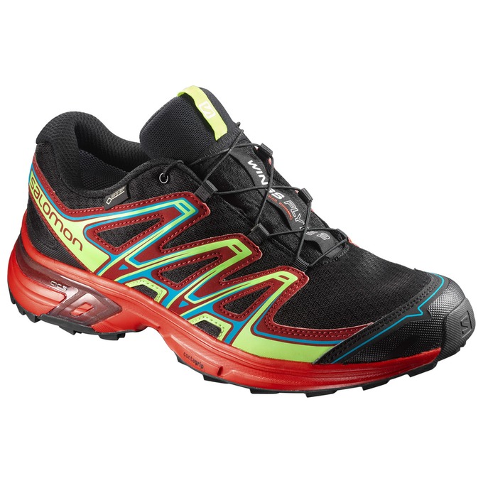 Salomon Singapore Mens Trail Running Shoes - WINGS FLYTE 2 GTX® Black/Dark Red | 04527-ZSIV